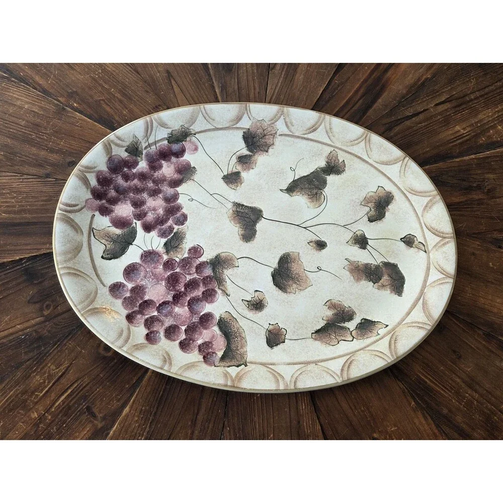 Vintage Oneida Veneto, Beige & Purple Grapes, Large 18.5 Inch Serving Platter